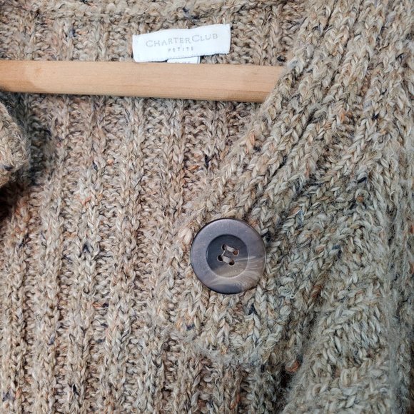 Charter Club Petite Tan Light Brown Button Up Knit Collared Cardigan Swe… - Picture 9 of 12